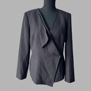 Tahari Black  Ruffle Asymmetrical Blazer